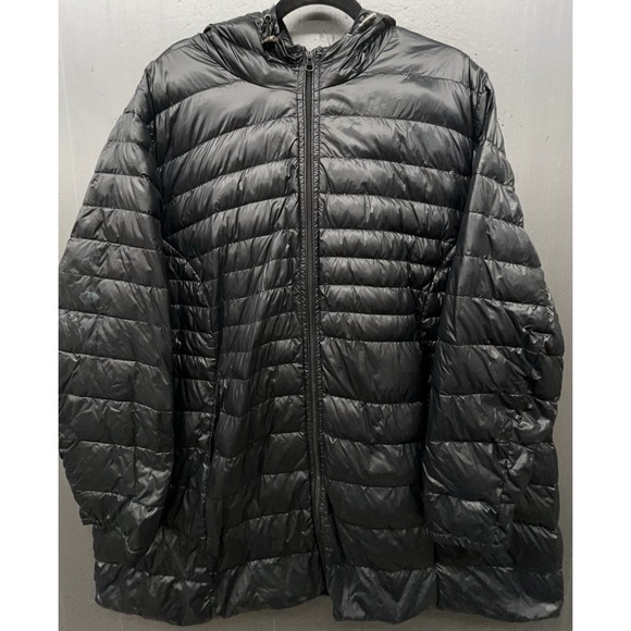 Women Ultra Light Down Puffer Jacket 3X Black Hood Pockets Outdoor Travel - Picture 1 of 7